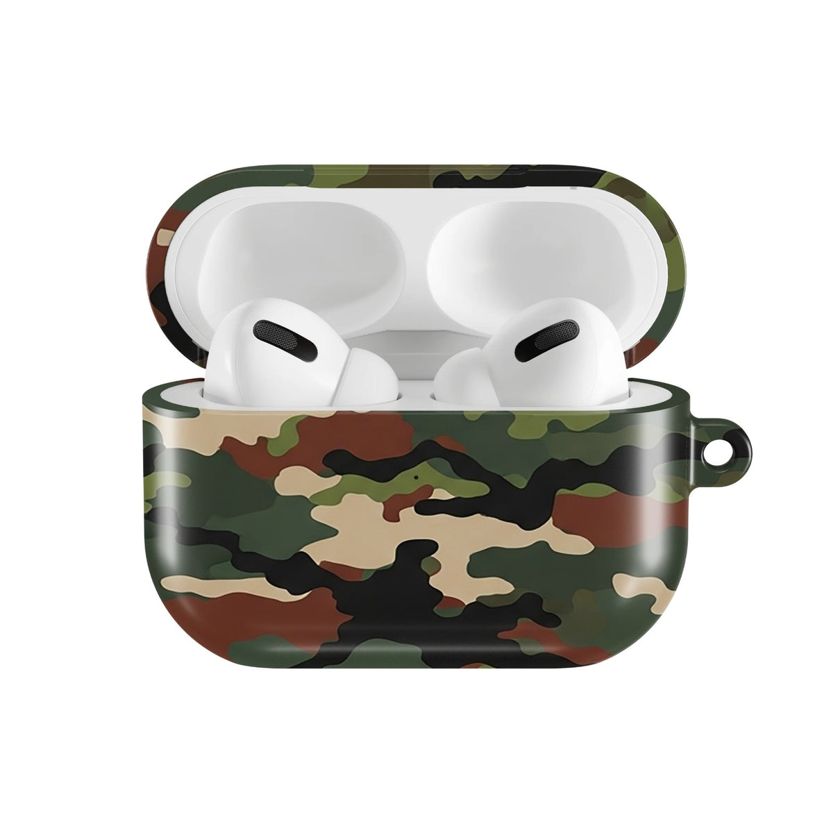 Woodland Camo AirPods case — open front view