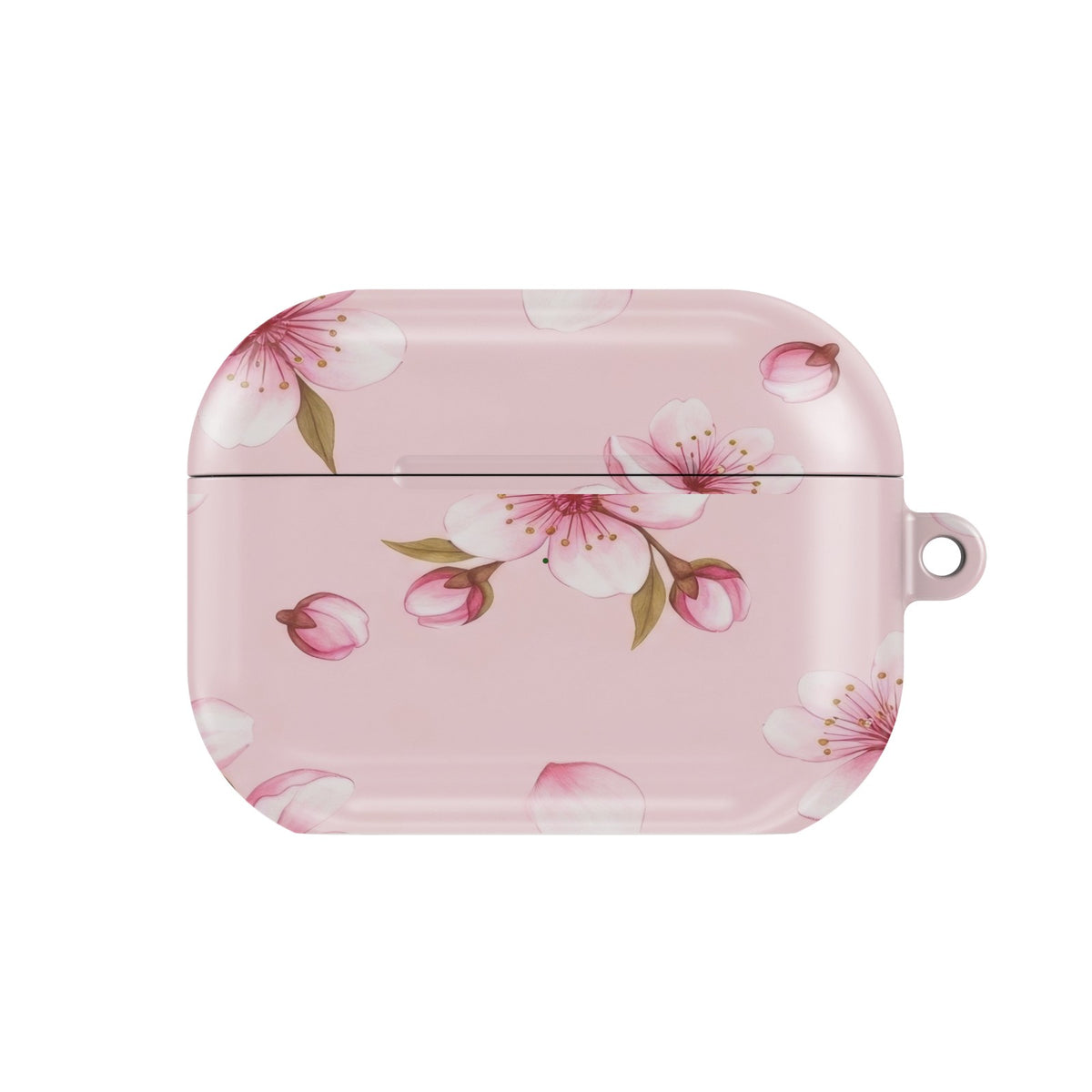 Cherry Blossom AirPods case — pink sakura, closed front view