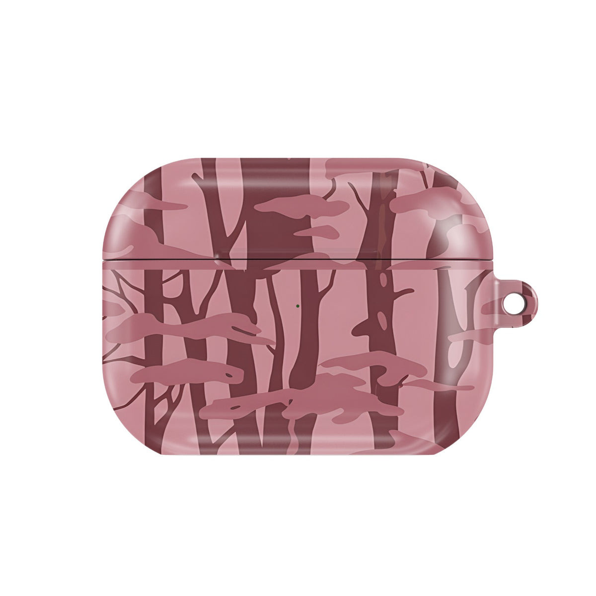 Pink Forest Camo AirPods case — pink camo, closed front view