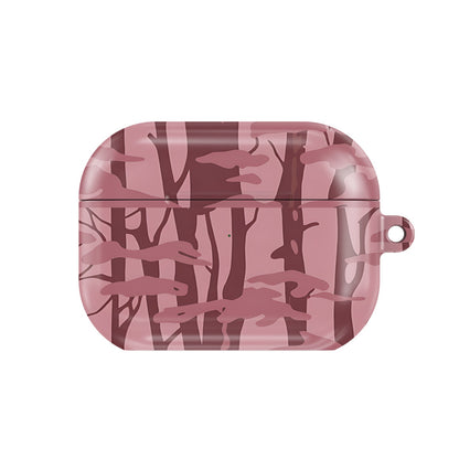 Pink Forest Camo AirPods case — pink camo, closed front view