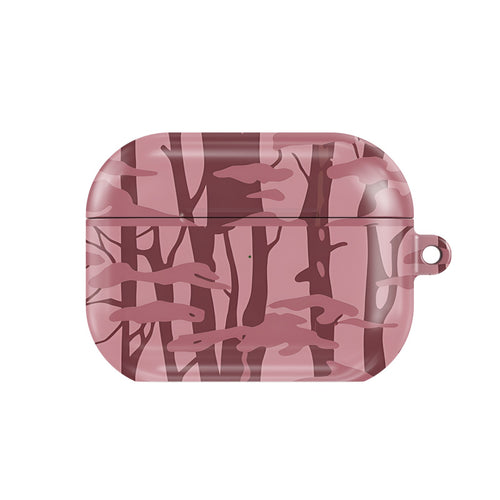 Pink Forest Camo AirPods case — pink camo, closed front view