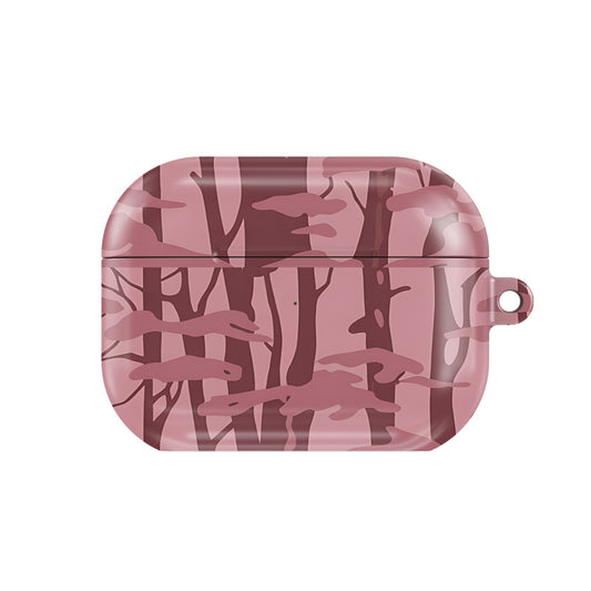 Pink Forest Camo AirPods case — pink camo, closed front view