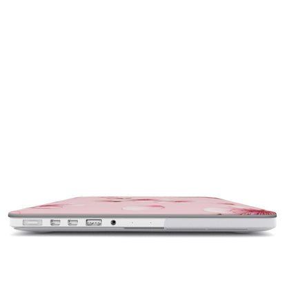 Cherry Blossom MacBook case — hard-shell laptop cover, side view with ports