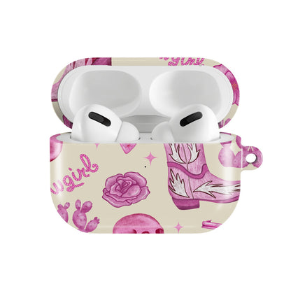 Pink Cowgirl AirPods case — open front view