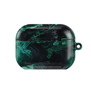 Malachite Marble AirPods case — emerald stone, closed front view