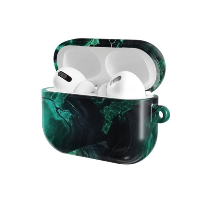 Malachite Marble AirPods case — open angled view