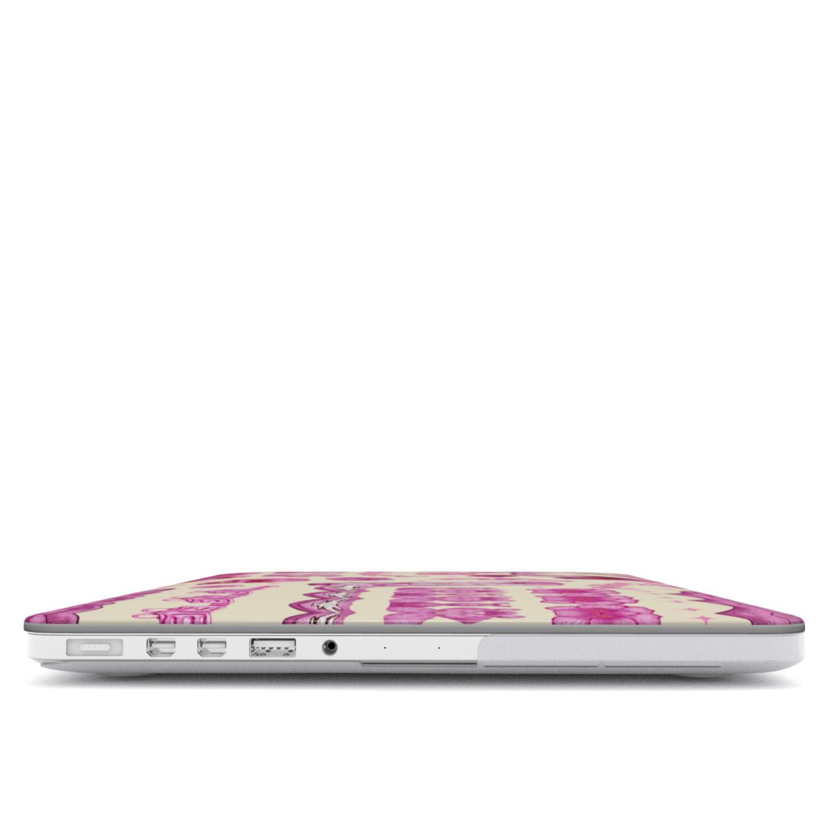 Pink Cowgirl MacBook case — hard-shell laptop cover, side view with ports