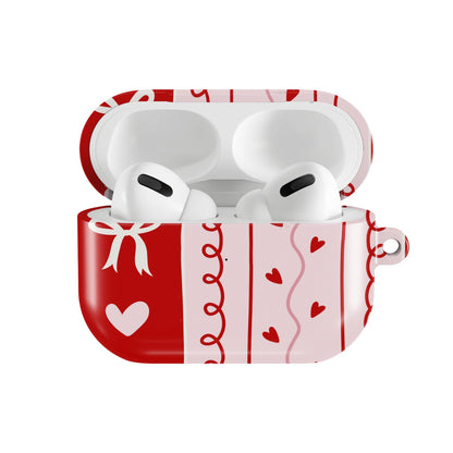 Bows & Hearts Stripe AirPods case — open front view
