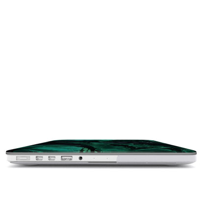 Malachite Marble MacBook case — hard-shell laptop cover, side view with ports
