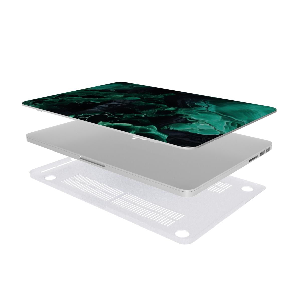 Malachite Marble MacBook case — hard-shell laptop cover, two-piece shell view