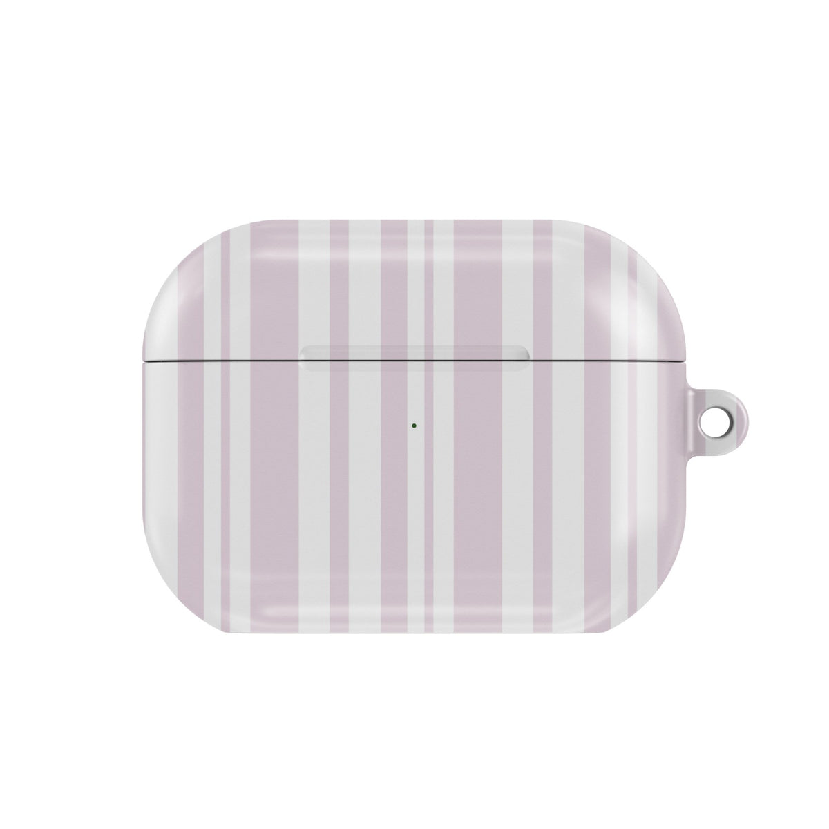 Blush Ticking Stripe AirPods case — pink stripe, closed front view