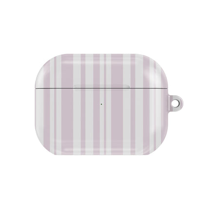 Blush Ticking Stripe AirPods case — pink stripe, closed front view