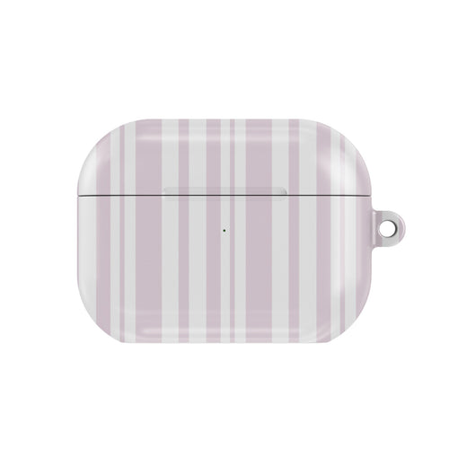 Blush Ticking Stripe AirPods case — pink stripe, closed front view