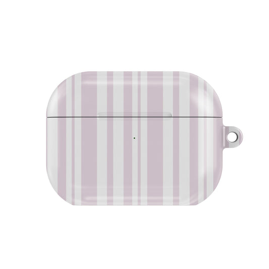 Blush Ticking Stripe AirPods case — pink stripe, closed front view