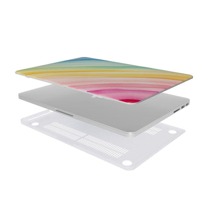 Rainbow Watercolor Stripe MacBook case — hard-shell laptop cover, two-piece shell view