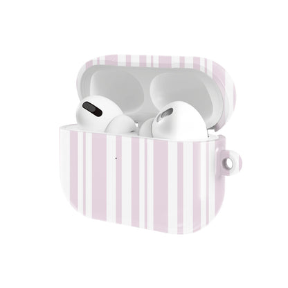 Blush Ticking Stripe AirPods case — open angled view