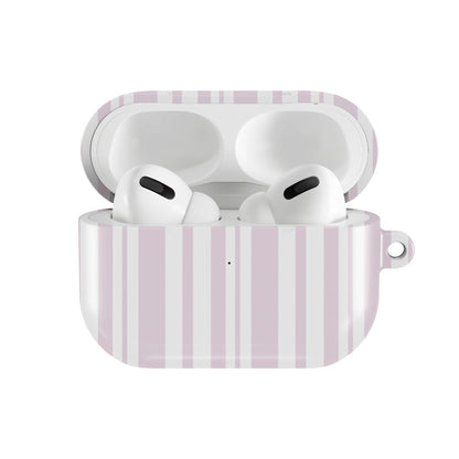 Blush Ticking Stripe AirPods case — open front view