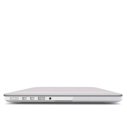 Blush Ticking Stripe MacBook case — hard-shell laptop cover, side view with ports