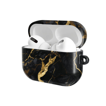 Onyx Gold Marble AirPods case — open angled view