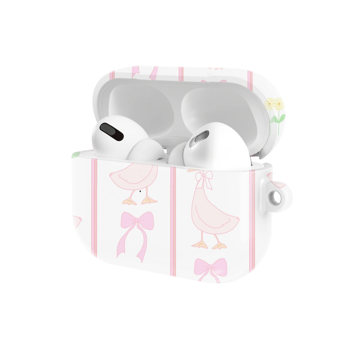Ribbon Goose AirPods case — open angled view