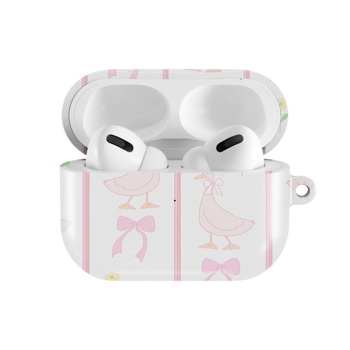 Ribbon Goose AirPods case — open front view