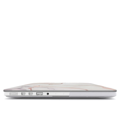 Blush Marble MacBook case — hard-shell laptop cover, side view with ports