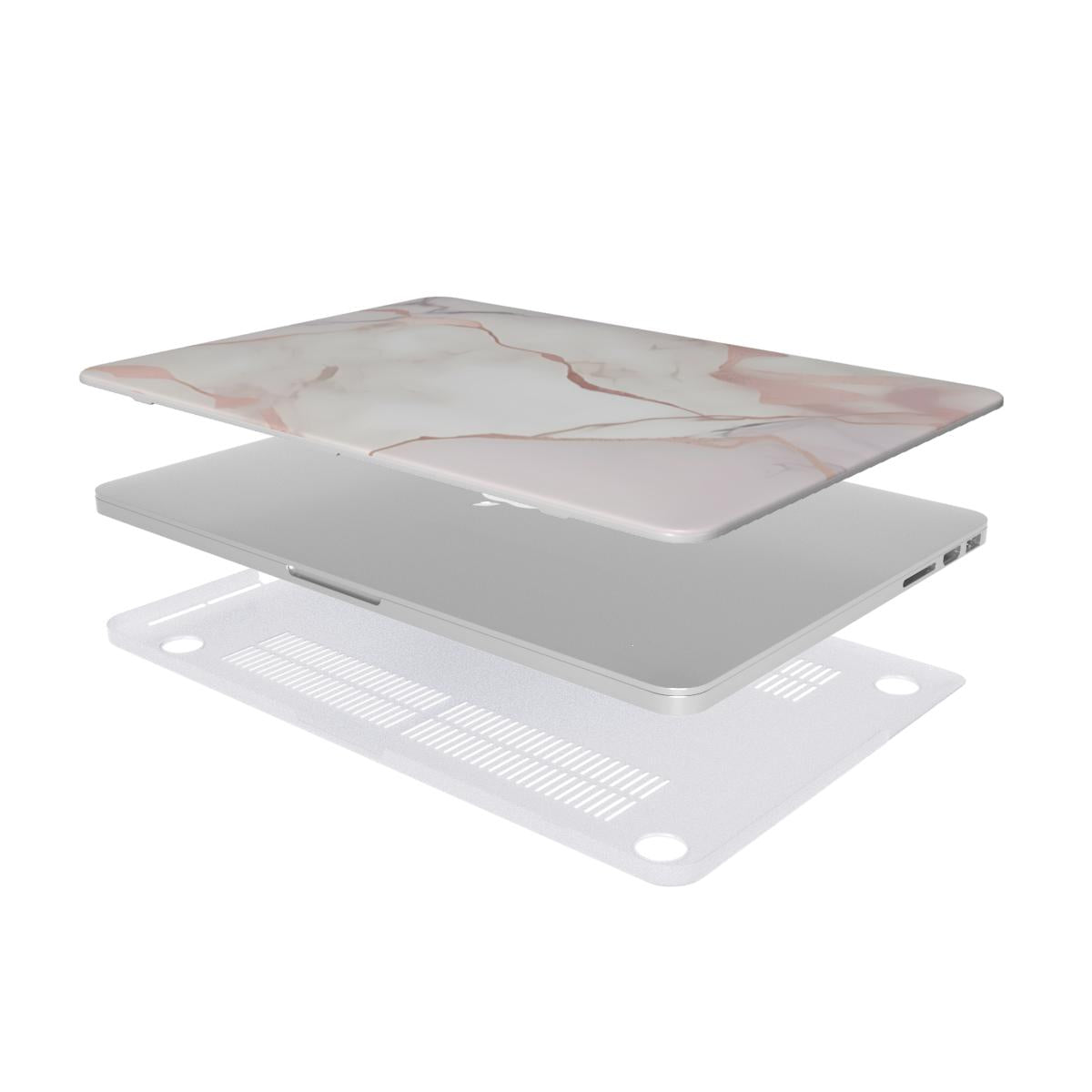 Blush Marble MacBook case — hard-shell laptop cover, two-piece shell view