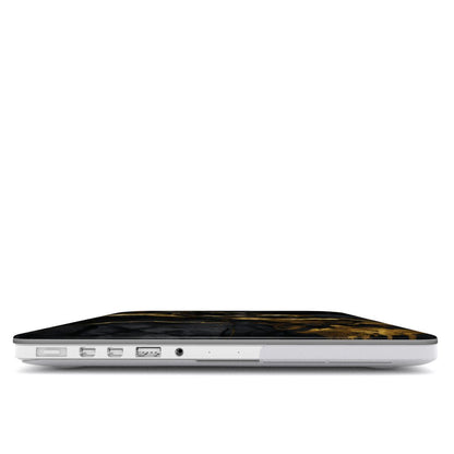 Onyx Gold Marble MacBook case — hard-shell laptop cover, side view with ports