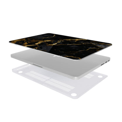Onyx Gold Marble MacBook case — hard-shell laptop cover, two-piece shell view