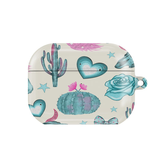 Turquoise Rodeo AirPods case — western disco, closed front view