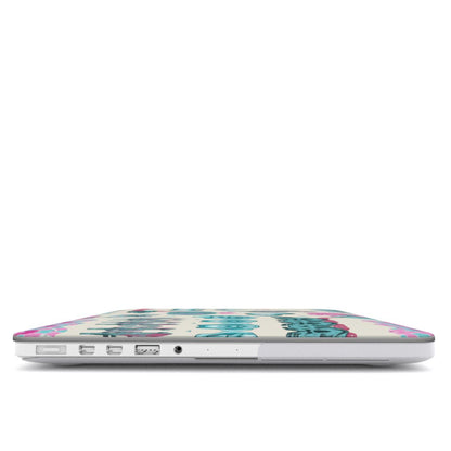 Turquoise Rodeo MacBook case — hard-shell laptop cover, side view with ports