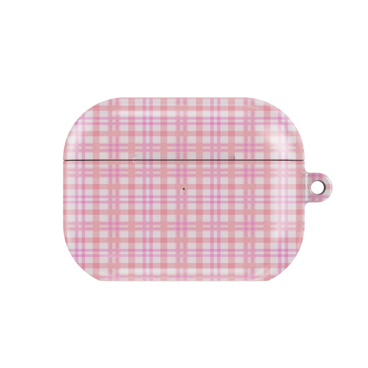 Pink Gingham AirPods case — pink check, closed front view