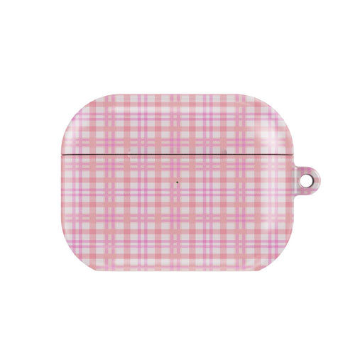 Pink Gingham AirPods case — pink check, closed front view