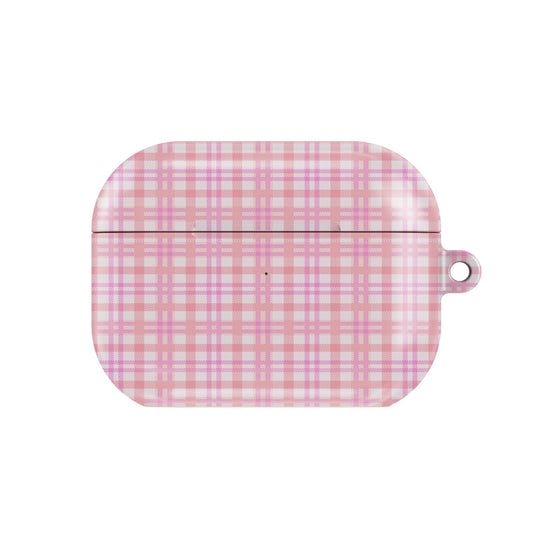 Pink Gingham AirPods case — pink check, closed front view
