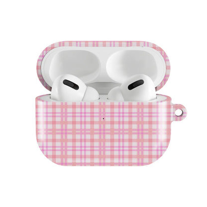 Pink Gingham AirPods case — open front view