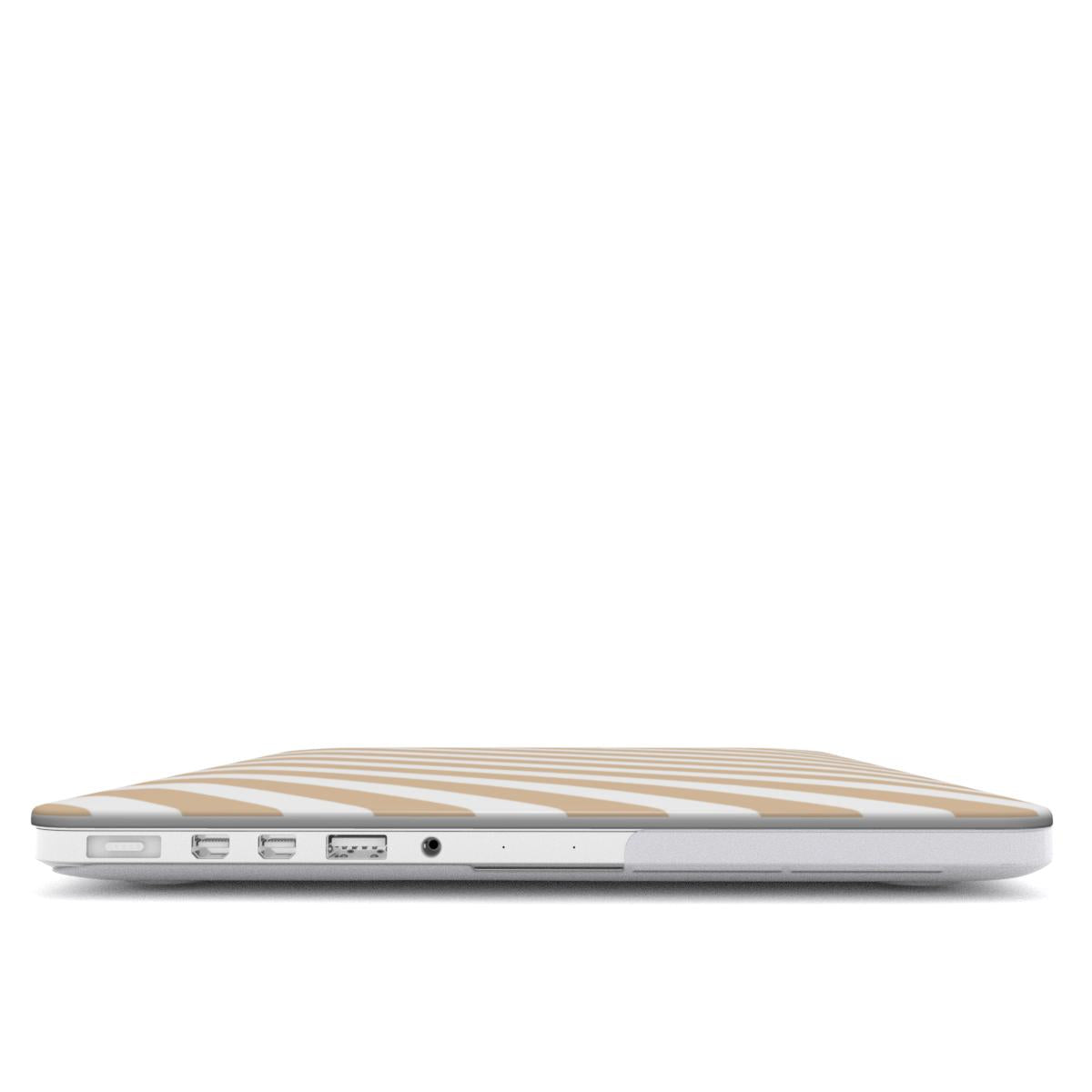 Cowhide Bow MacBook case — hard-shell laptop cover, side view with ports