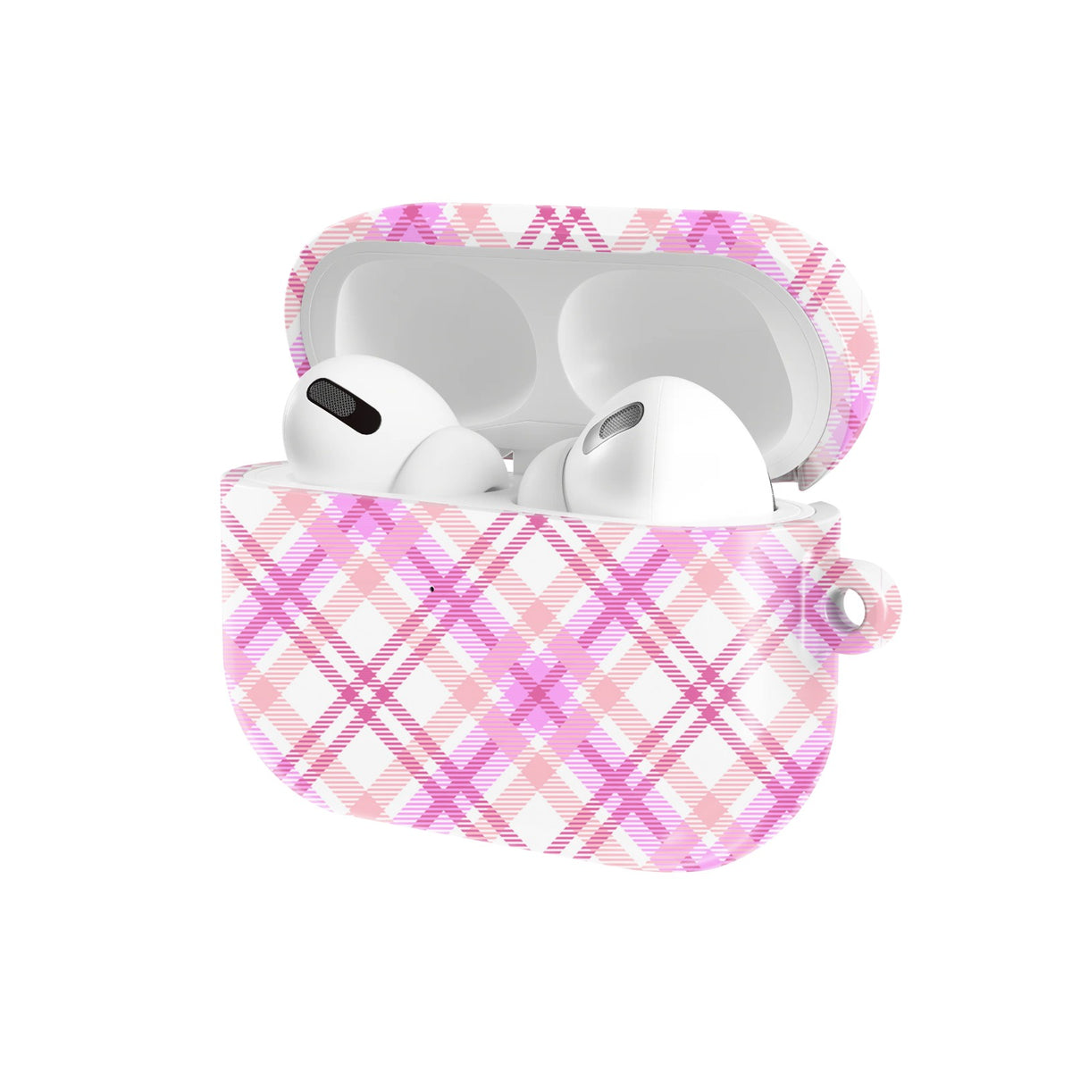 Rose Plaid AirPods case — open angled view