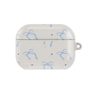 Blue Bow AirPods case — blue coquette, closed front view