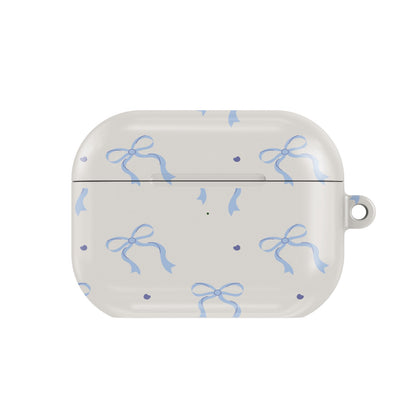 Blue Bow AirPods case — blue coquette, closed front view
