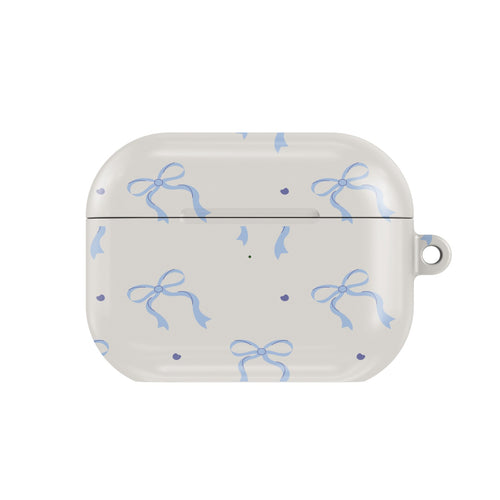 Blue Bow AirPods case — blue coquette, closed front view