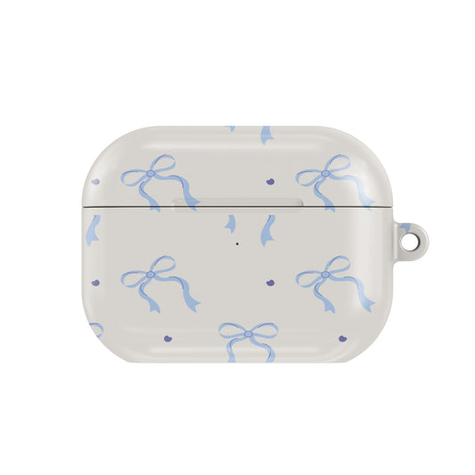 Blue Bow AirPods case — blue coquette, closed front view