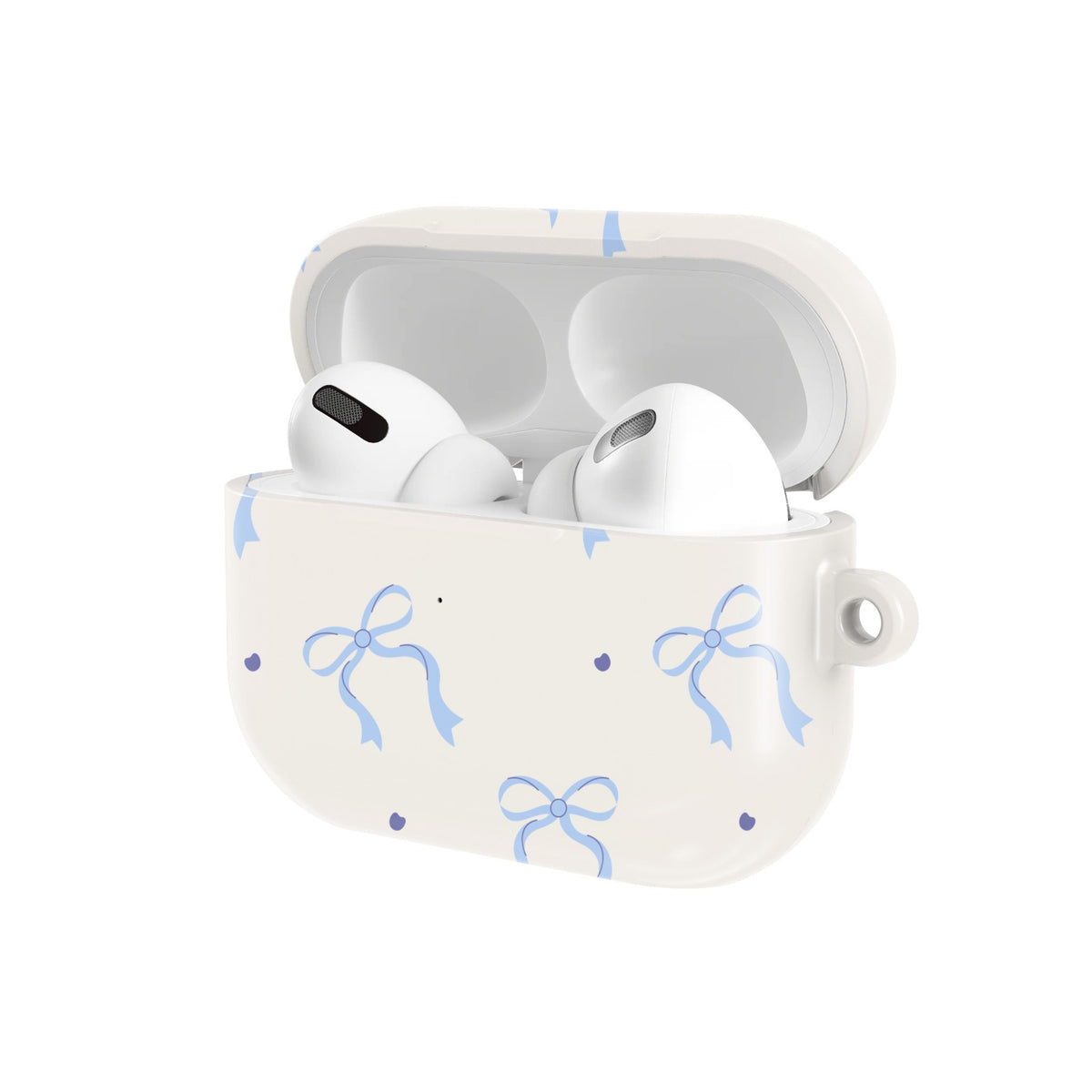 Blue Bow AirPods case — open angled view