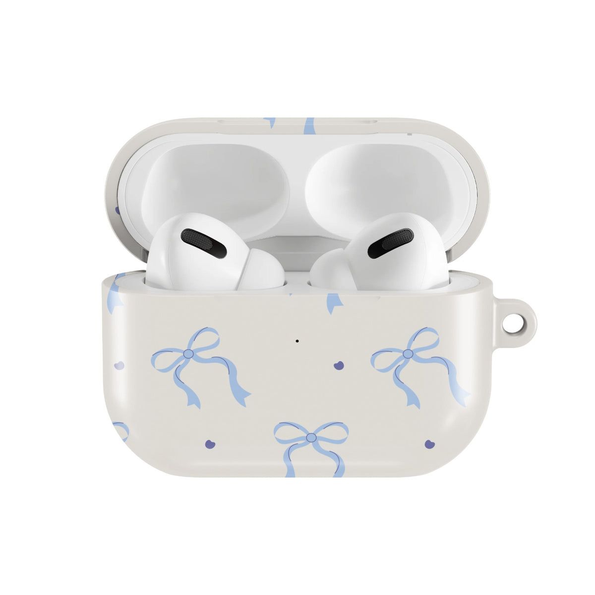 Blue Bow AirPods case — open front view