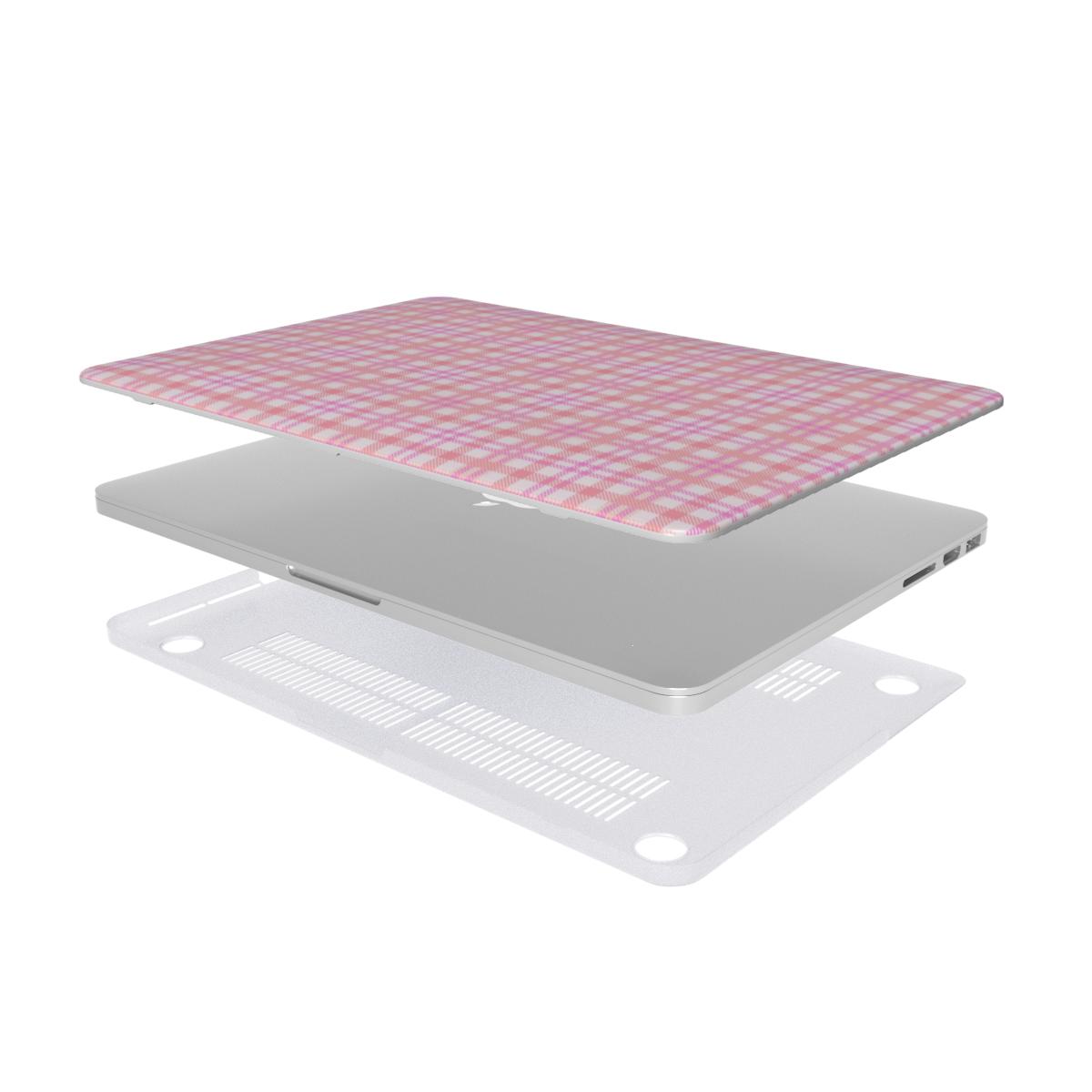 Pink Gingham MacBook case — hard-shell laptop cover, two-piece shell view