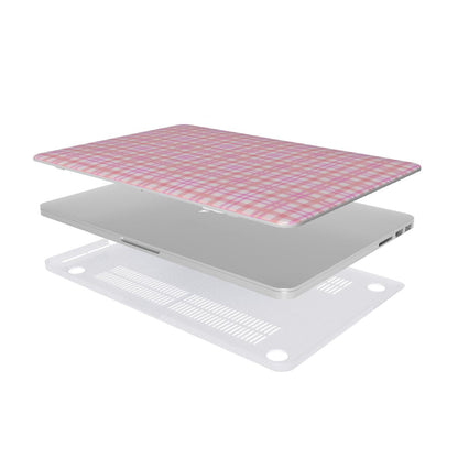 Pink Gingham MacBook case — hard-shell laptop cover, two-piece shell view
