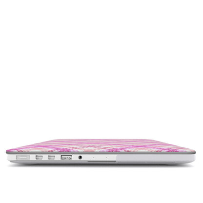 Rose Plaid MacBook case — hard-shell laptop cover, side view with ports