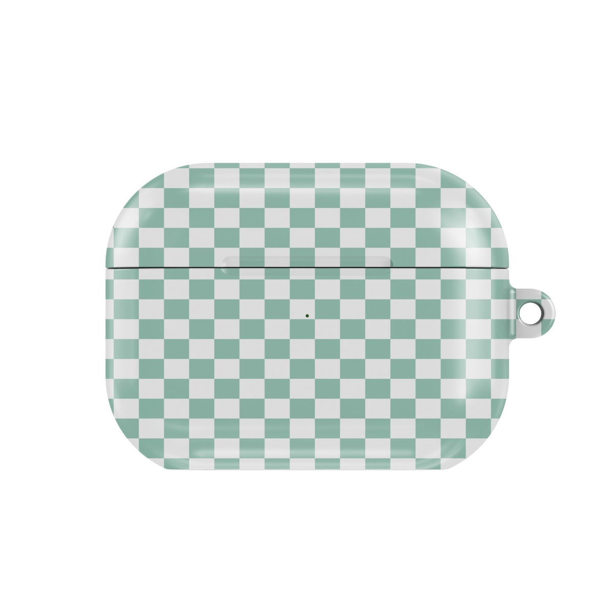 Sage Check AirPods case — sage green check, closed front view