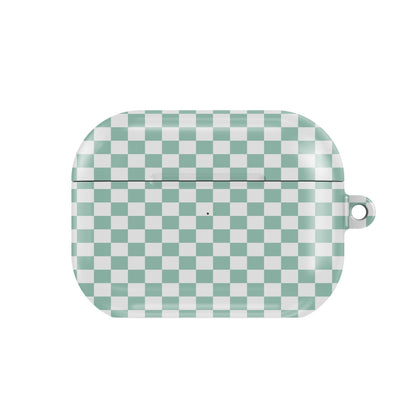 Sage Check AirPods case — sage green check, closed front view