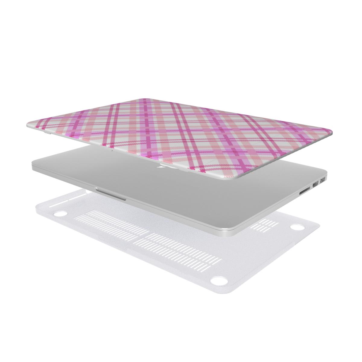 Rose Plaid MacBook case — hard-shell laptop cover, two-piece shell view