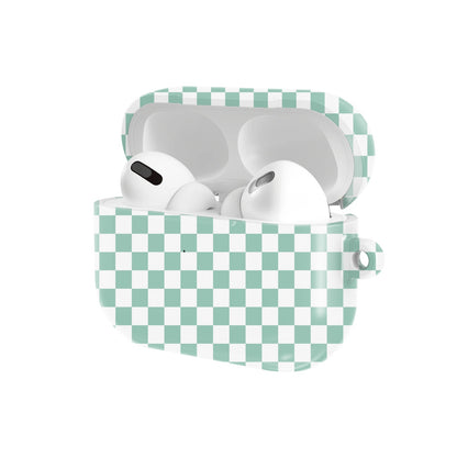 Sage Check AirPods case — open angled view